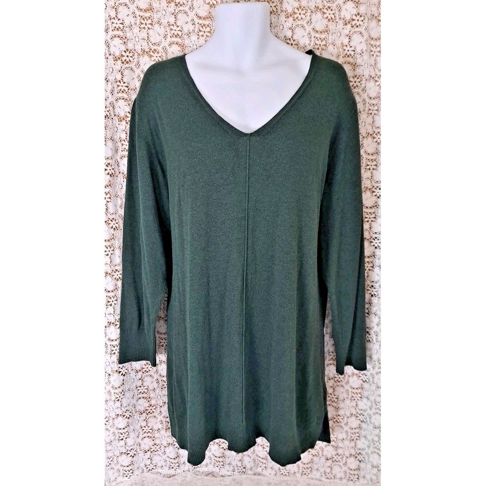 Old Navy Long Tunic Top 4X Olive Heather V Neck Long Sleeve Knit Sweater Casual
